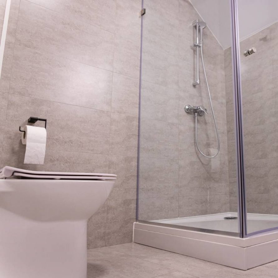 13 Dus si WC din baia comuna dormitorului galben si albastru Jungle Villa Brasov - FamilyStays